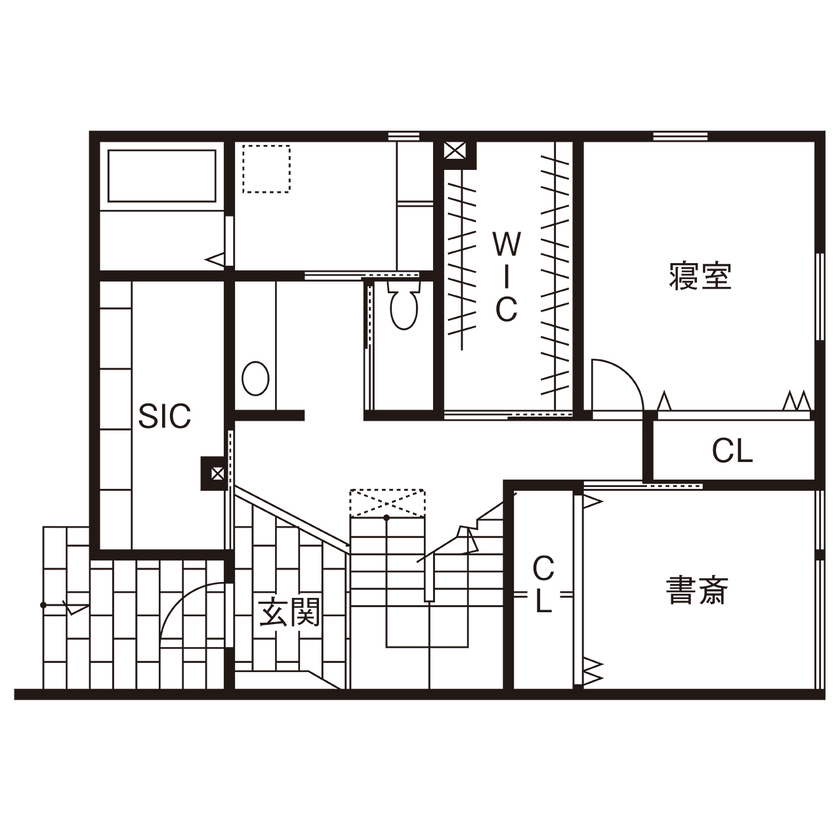 北王 【勾配天井がある家】遊びも勉強も、これからを考えた子育てファミリーの家づくりの間取り図（3LDK＋書斎＋WIC）1階