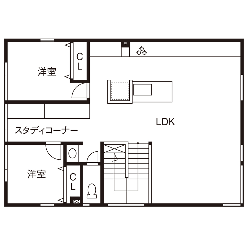 北王 【勾配天井がある家】遊びも勉強も、これからを考えた子育てファミリーの家づくりの間取り図（3LDK＋書斎＋WIC）2階