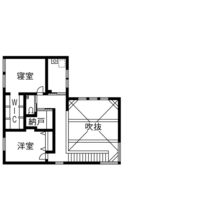 北王 【コの字型キッチンがある家】吹き抜けのリビング。各所からこだわりや想いが滲み出るの間取り図（3LDK＋納戸）2階