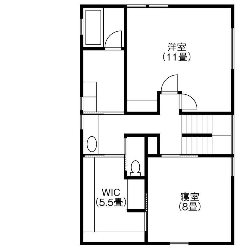 北王 【スキップフロアがつなぐ家】場所によって外の見え方が違い、敷地との一体感が生まれるの間取り図（2LDK＋WIC）2階