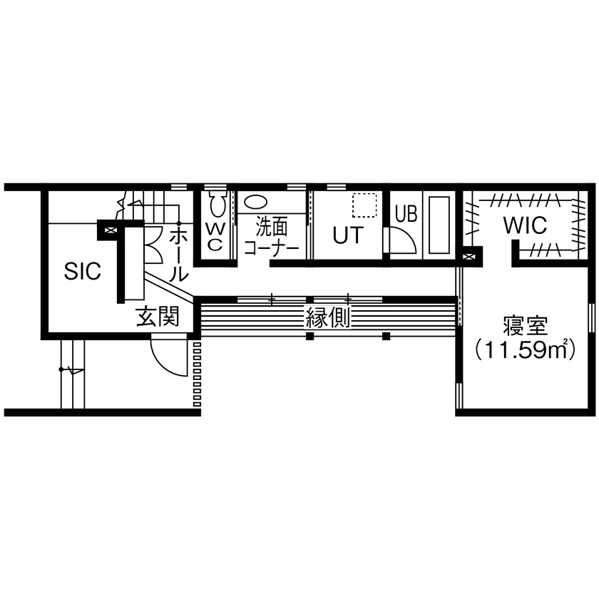 北王 【縁側で和む、中庭のある家】＊間取図あり＊めぐる季節と穏やかに、ふたりの時間を楽しむの間取り図（2LDK＋SIC＋WIC）1階