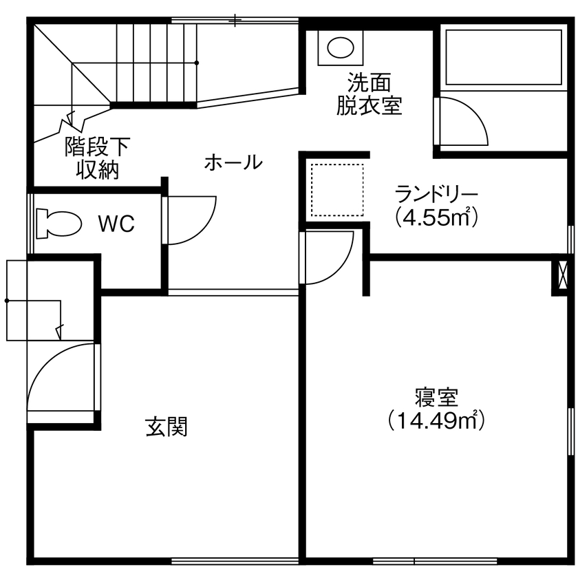北王 【山を間近に感じる家】2階リビングのコーナー窓から、四季の自然と街の眺望を存分に楽しむの間取り図（1LDK＋ロフト）1階
