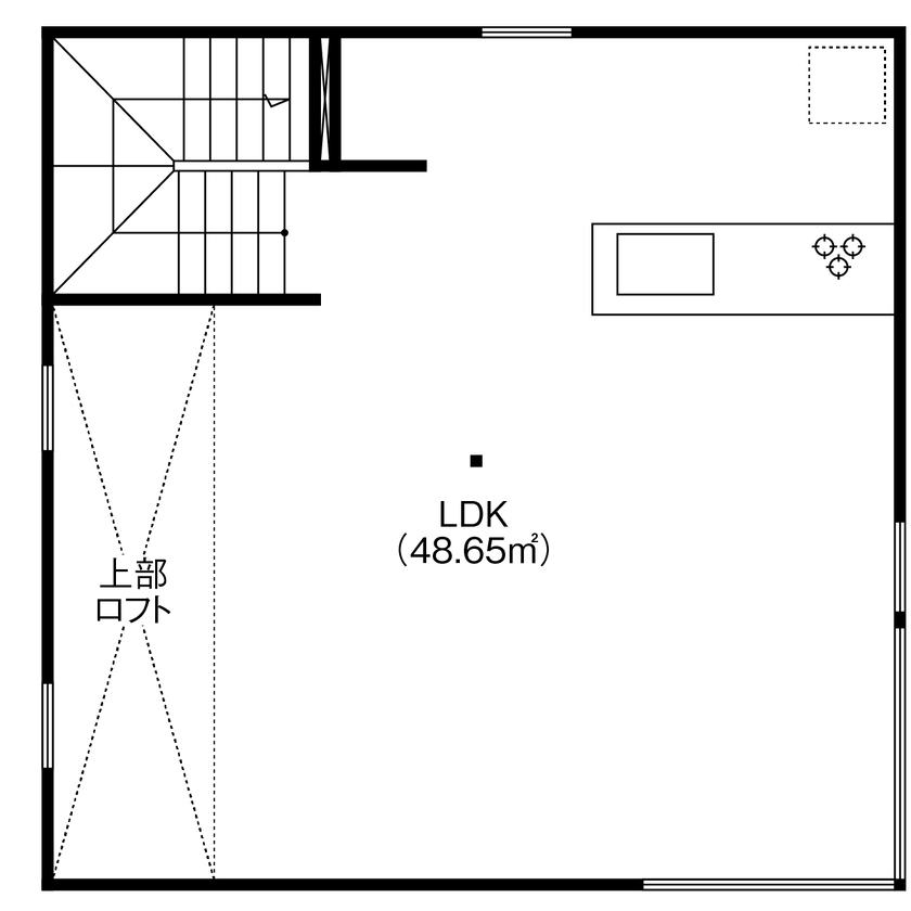 北王 【山を間近に感じる家】2階リビングのコーナー窓から、四季の自然と街の眺望を存分に楽しむの間取り図（1LDK＋ロフト）2階