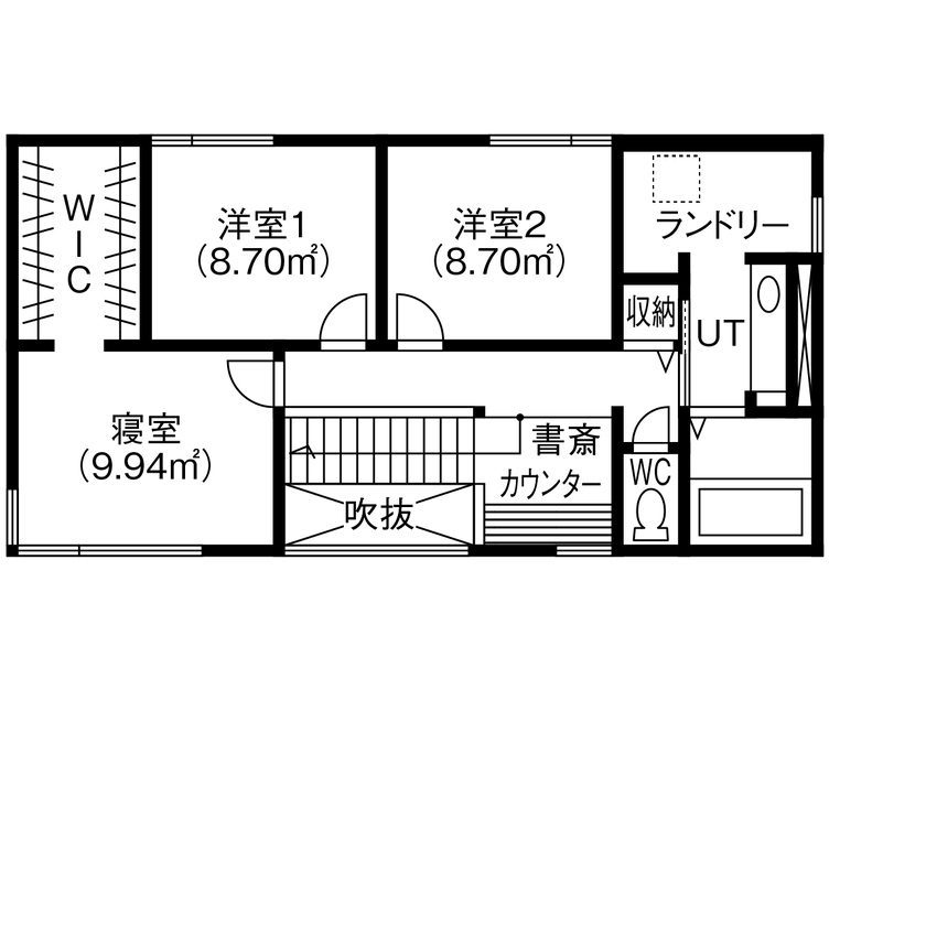 北王 【床座リビングと土間の家】吹抜けの土間とスキップフロアでつながるリビング。床座でくつろぐ上質な暮らしの間取り図（3LDK）2階