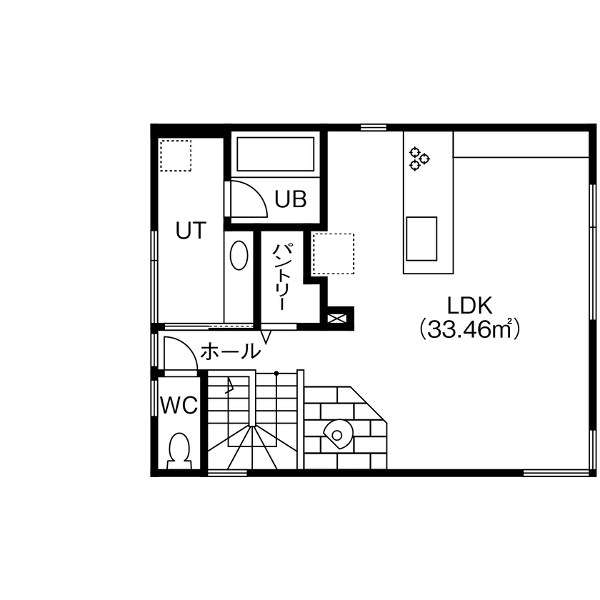 北王 【緑道の風景と薪ストーブが映える家】白くきれいな空間に家具やインテリアを整えて、美しく心地よく暮らすの間取り図（3LDK）2階