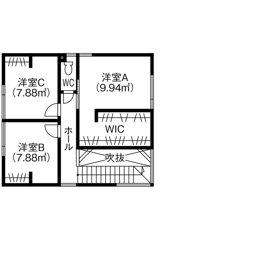北王 【大きな吹抜けと大開口から光降る家】素材もデザインもこだわった理想の空間で、家族の時間を楽しむ毎日の間取り図（3LDK＋フリースペース）2階