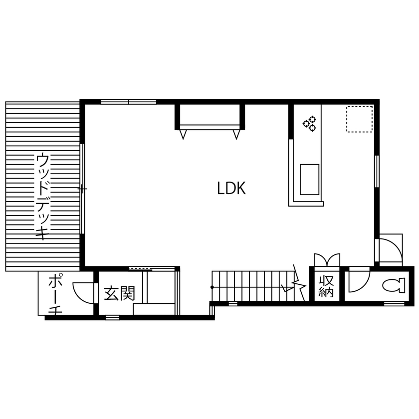 アトリエＳｕｍｉｋａ―住処―　創美建築企画　 【京都/20坪台/コンパクト/1000万円台/おしゃれ】家族や友人が集まる広々リビング。要望を叶えるプロの提案の間取り図（2LDK+WIC）1階