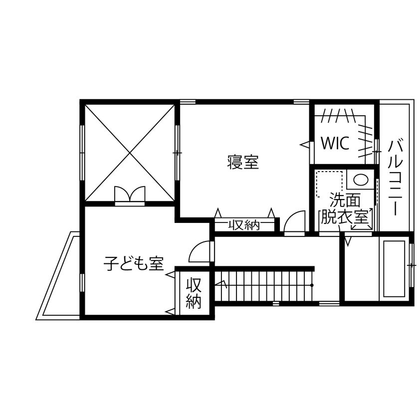 アトリエＳｕｍｉｋａ―住処―　創美建築企画　 【京都/20坪台/コンパクト/1000万円台/おしゃれ】家族や友人が集まる広々リビング。要望を叶えるプロの提案の間取り図（2LDK+WIC）2階