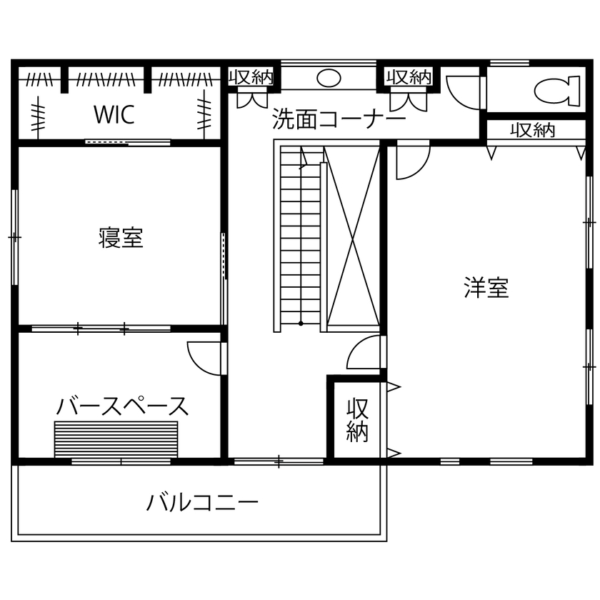 アトリエＳｕｍｉｋａ―住処―　創美建築企画　 【2000万円台/京都市/おしゃれ/間取り図】自宅にバーカウンター。趣味や暮らしを楽しむ仕掛けがいっぱいの間取り図（2LDK+WIC+バースペース）2階