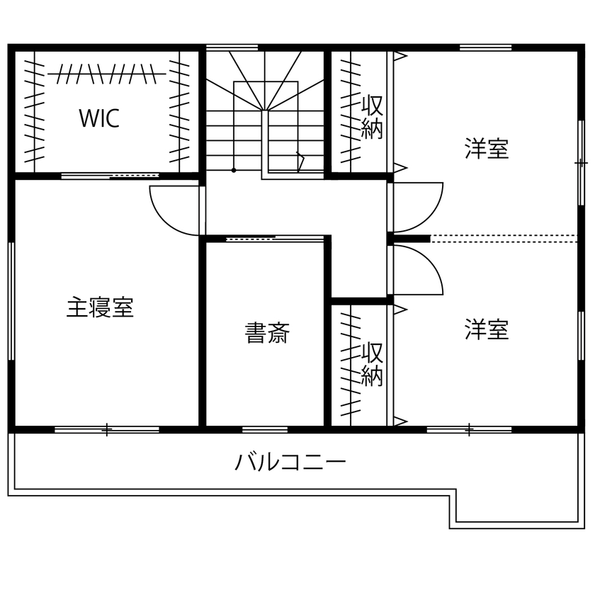 アトリエＳｕｍｉｋａ―住処―　創美建築企画　 【京都市/自然素材/1000万円台/間取り】自然素材の優しさに包まれて、心地よく暮らす木の住まいの間取り図（2LDK+書斎+WIC）2階