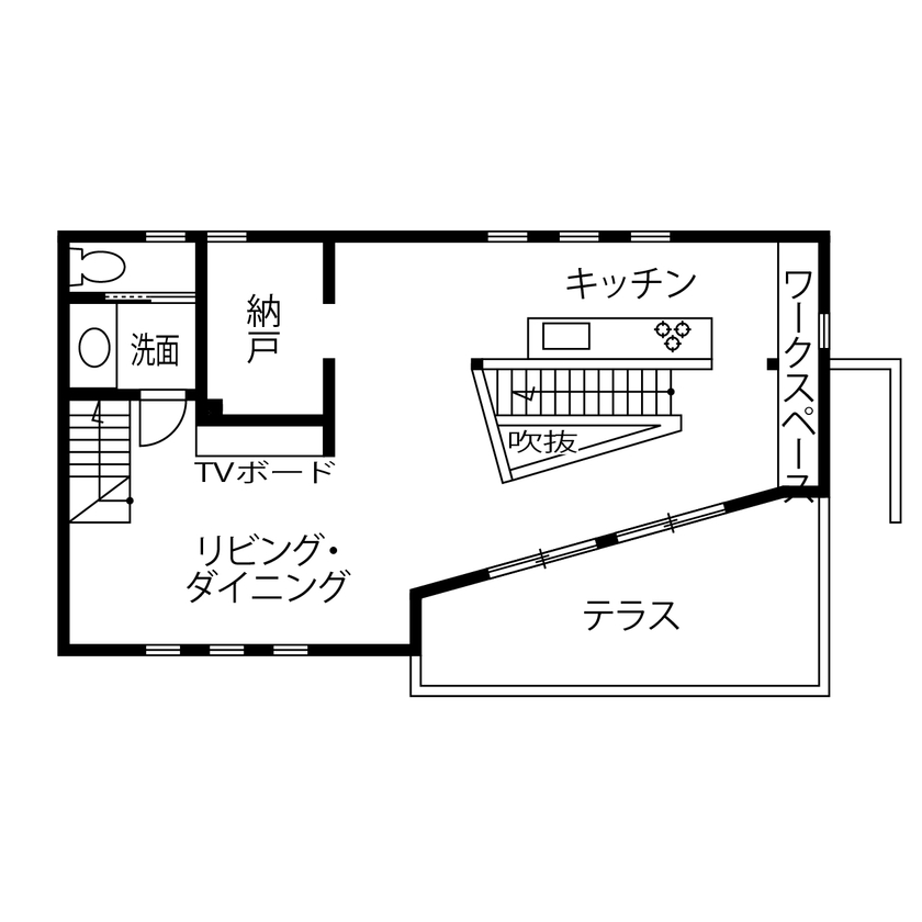 アトリエＳｕｍｉｋａ―住処―　創美建築企画　 【京都市/インナーガレージ/2000万円台/間取り】ガレージからロフトまで、ひとつながり。建築士の自邸の間取り図（2LDK+ロフト+ガレージ）2階