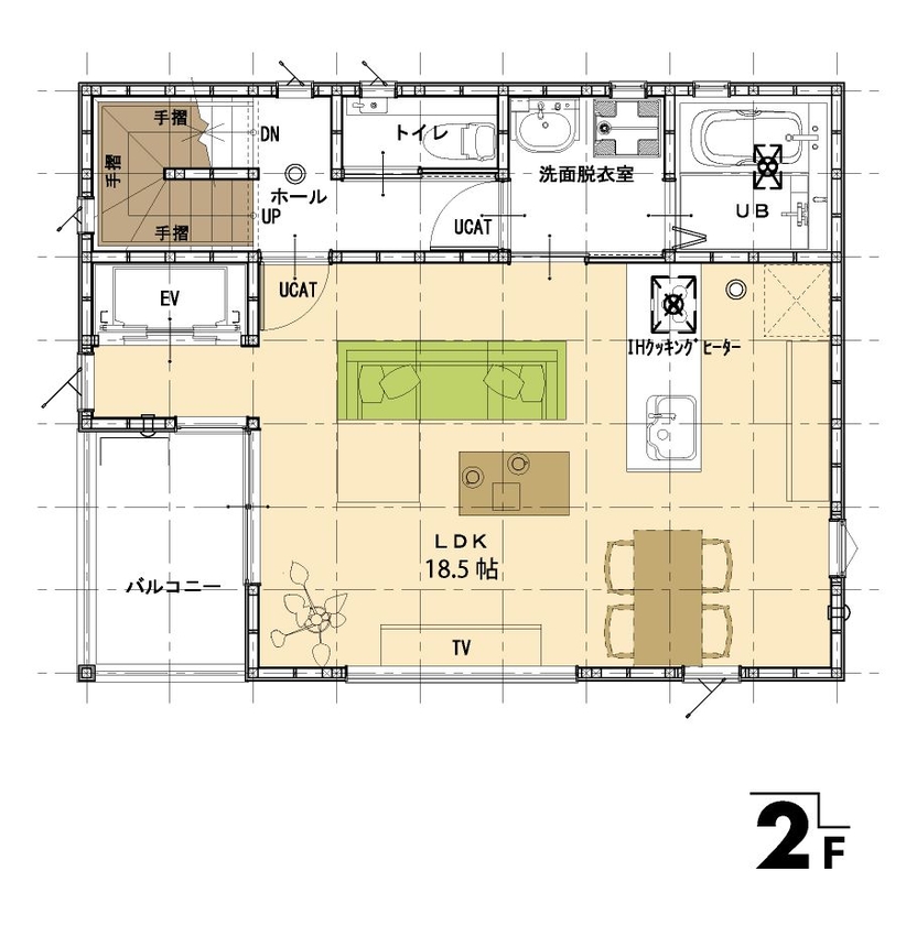 牡鹿観光・おしかホーム【石巻・東松島・女川】 三階建て屋上のある住まい。狭小地が、屋上、ガレージ、ホームエレベーター、IOT設備で快適な暮らしにの間取り図（3LDK）2階