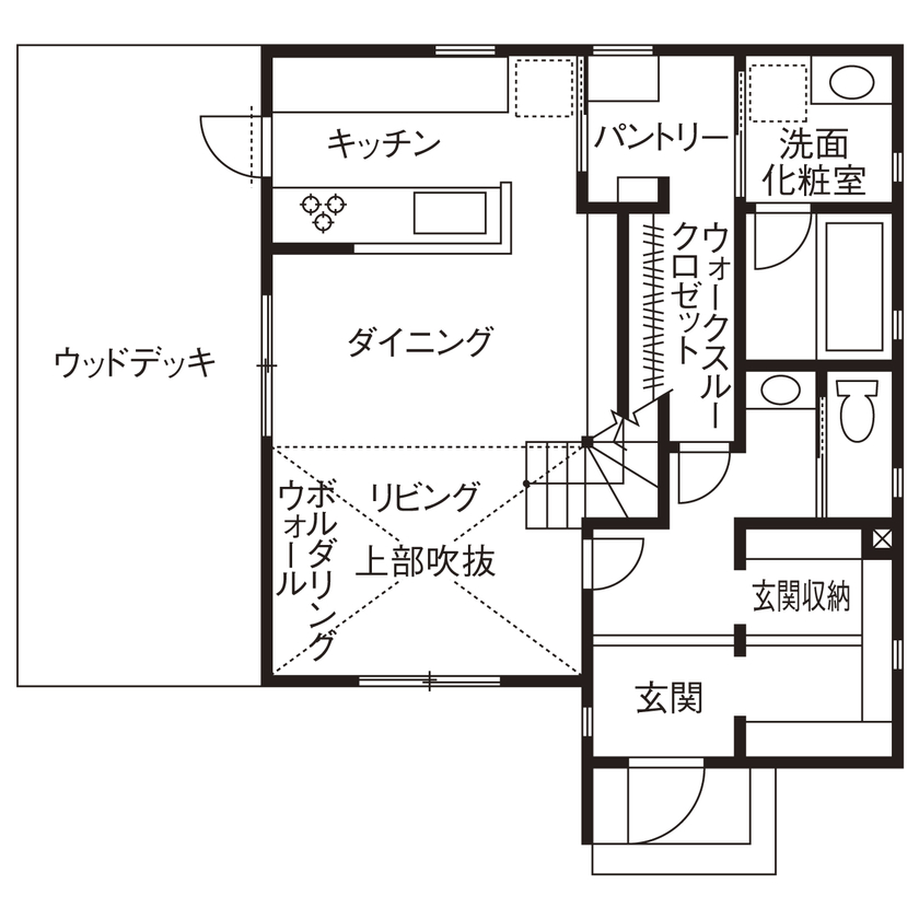 いい家つくる。善匠 【2000万円台｜31坪｜間取り有】ロフトの空間活用はナイスアイデア！ボルダリングウォールで遊べる家の間取り図（4LDK）１階