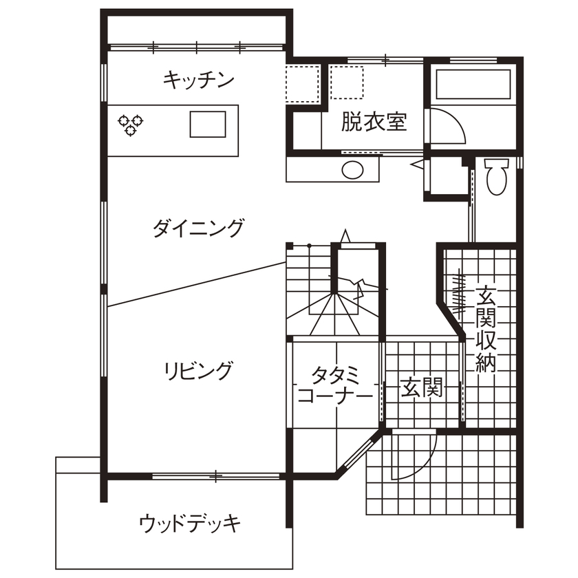 いい家つくる。善匠 【32坪｜間取り有】LDKに洗面があるシンプルモダンな家「スゴイ熱意で土地探しをしてくれました」の間取り図（3LDK）１階