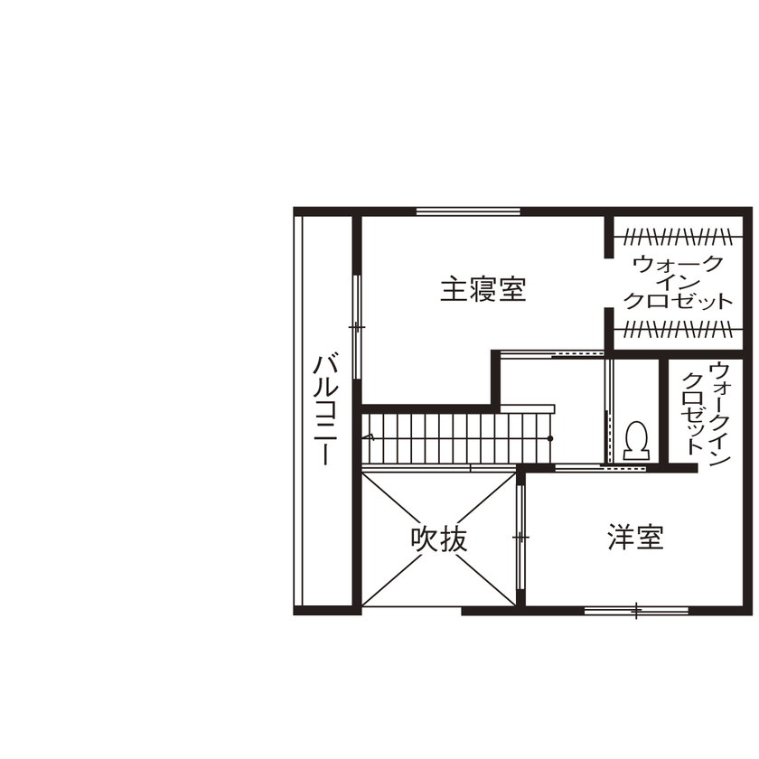 いい家つくる。善匠 【30坪未満｜中庭｜間取り有】中庭が見える玄関からLDKはワンフロアな間取り「開放感が気に入っています」の間取り図（2LDK）２階