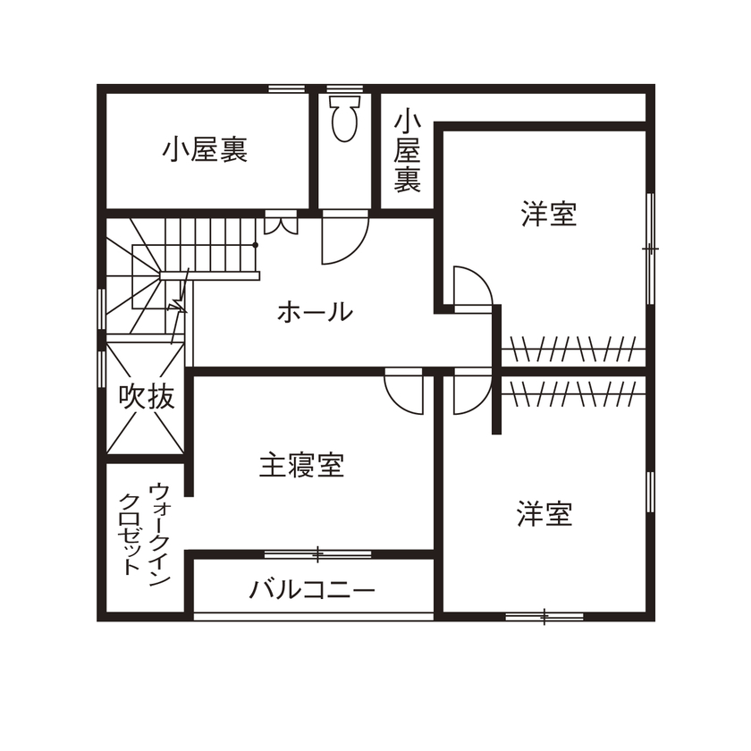いい家つくる。善匠 【2000万円台｜33坪｜間取り有】シンプルモダンなサーフハウス「一段下げたリビングもお気に入りです」の間取り図（3LDK）2階