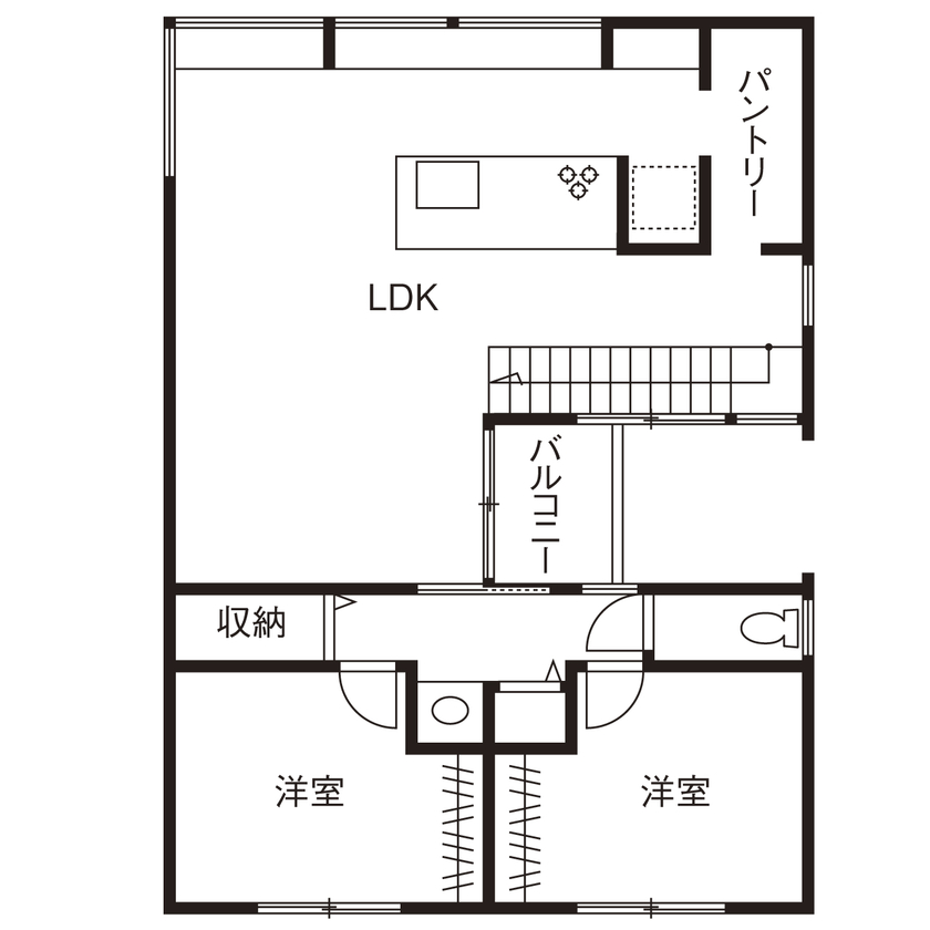 いい家つくる。善匠 【2000万円台｜2階リビング×中庭｜間取り有】ポイントは中庭と窓の配置。密集地でも叶う開放的な暮らしの間取り図（3LDK）２階