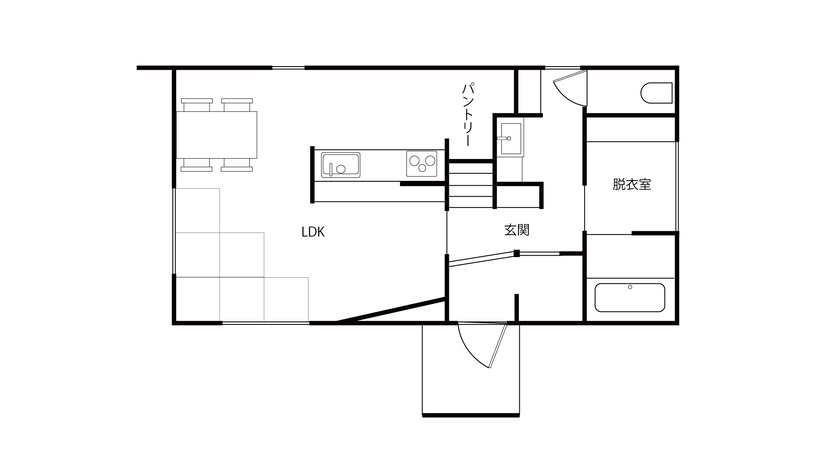 いい家つくる。善匠 【1000万円台｜30坪】シンプルナチュラル & 収納充実！家族と過ごす片流れ屋根の家の間取り図（3LDK）1階