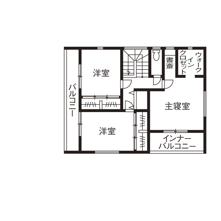 いい家つくる。善匠 【2000万円台｜インナーガレージ｜間取り有】外観はかっこよく！20代で建てた木のぬくもりに癒される家の間取り図（4LDK）2階