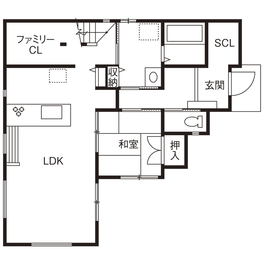 フォーシステムカンパニー 【堺市/1555万円/間取り図有/19坪台】必要なものを1階にまとめて、暮らしやすさを追求したこだわりの住まいの間取り図（4LDK）1階