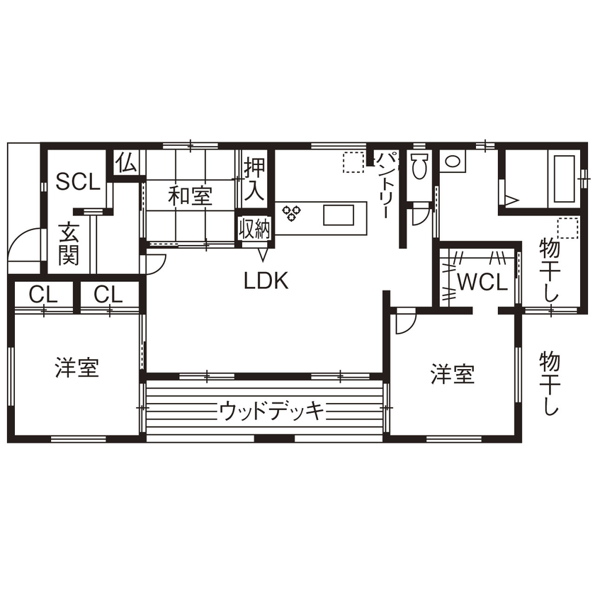 フォーシステムカンパニー 【羽曳野市/1431万円/間取り図有/30坪台】木の風合いでオシャレな勾配天井のヴィンテージ風デザインの平屋の間取り図（3LDK）1階
