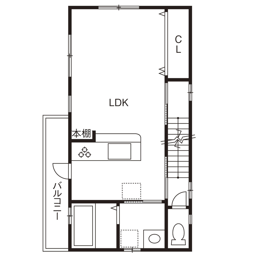フォーシステムカンパニー 【松原市/1000万円台/間取図/12坪】ライフスタイルに合った暮らしを楽しむ狭小3階建てインナーガレージの家の間取り図（３LDK＋納戸）２階