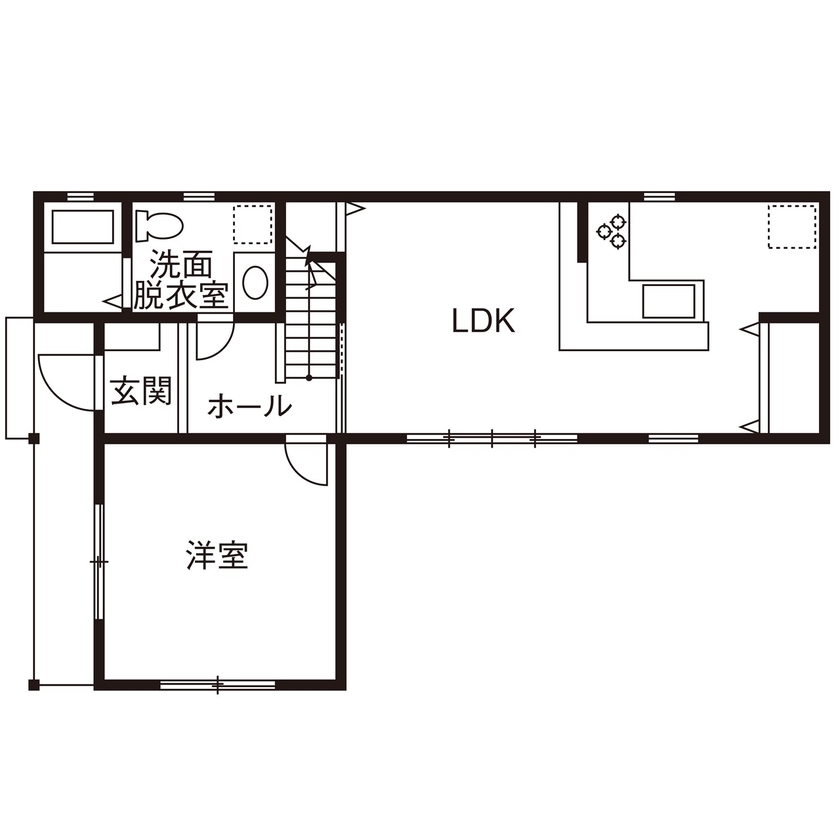ash/佐藤工務店 【三浦郡｜1000万円台｜カバードポーチ】休暇を少しだけ豊かにする。コンパクトで特別なセカンドハウスの間取り図（3LDK）1階