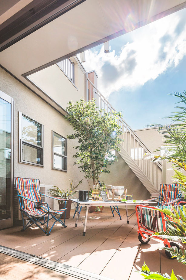 高橋開発の注文住宅 【大阪/2300万円台/2階建て/ロジア/間取り図有】中庭で存分に遊べるカリフォルニアスタイルのお家の建築実例画像1