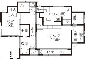 シブサワスタイル 7人の大家族が集うリビングに、笑顔が溢れる。視界を楽しむ和モダンの住まいの間取り図null1階