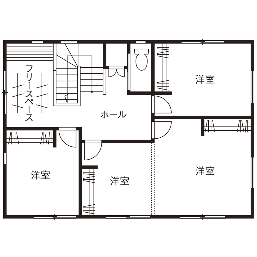 建築工房わたなべ（富士市） 【富士市/2400万円～2499万円/子育て/間取図有】空間がオープンにつながるインダストリアルテイストの家の間取り図（4LDK＋フリースペース）2階