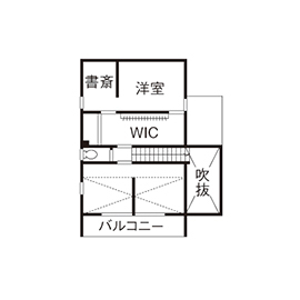 BAUHOUSE -住まい設計工房バウハウス- 【吹抜け/39坪/間取り図】まるで毎日がアウトドアライフ。薪ストーブを備えたロフト付きの平屋風住宅の間取り図（3LDK）2階