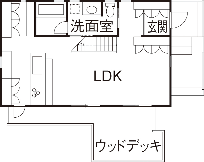 BAUHOUSE -住まい設計工房バウハウス- 【2階建て/薪ストーブ/30坪/間取り図】子どもと一緒に自然の心地よさを体感。のびのび暮らせる家の間取り図（2LDK）1階