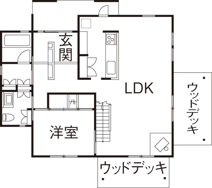 BAUHOUSE -住まい設計工房バウハウス- 【ガレージハウス/47坪/間取り図】平屋風のガレージハウス。ロフトのようなギャラリーも魅力いっぱいの間取り図（4LDK）1階
