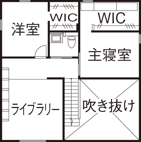 BAUHOUSE -住まい設計工房バウハウス- 【ガレージハウス/47坪/間取り図】平屋風のガレージハウス。ロフトのようなギャラリーも魅力いっぱいの間取り図（4LDK）2階