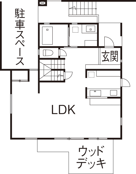 BAUHOUSE -住まい設計工房バウハウス- 【ビルトインガレージ/40坪/間取り図】リクエスト以上の設計。大人の秘密基地「書斎」の完成の間取り図（3LDK）1階
