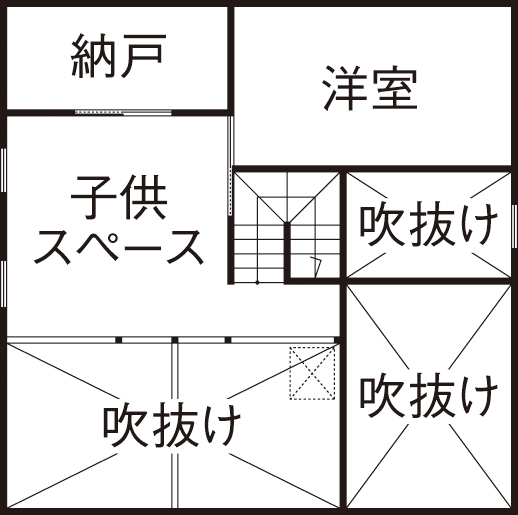 BAUHOUSE -住まい設計工房バウハウス- 【平屋風/切妻屋根/36坪/間取り図】ウッドデッキから見渡す景色に感じる「我が家がリゾートになる幸せ」の間取り図（3LDK）2階