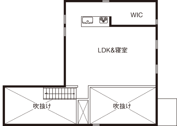 BAUHOUSE -住まい設計工房バウハウス- 【2階建て/吹抜け/ガレージハウス/37坪/間取り図】3台の愛車と共に遊びのつまった趣味空間の間取り図（1LDK）2階