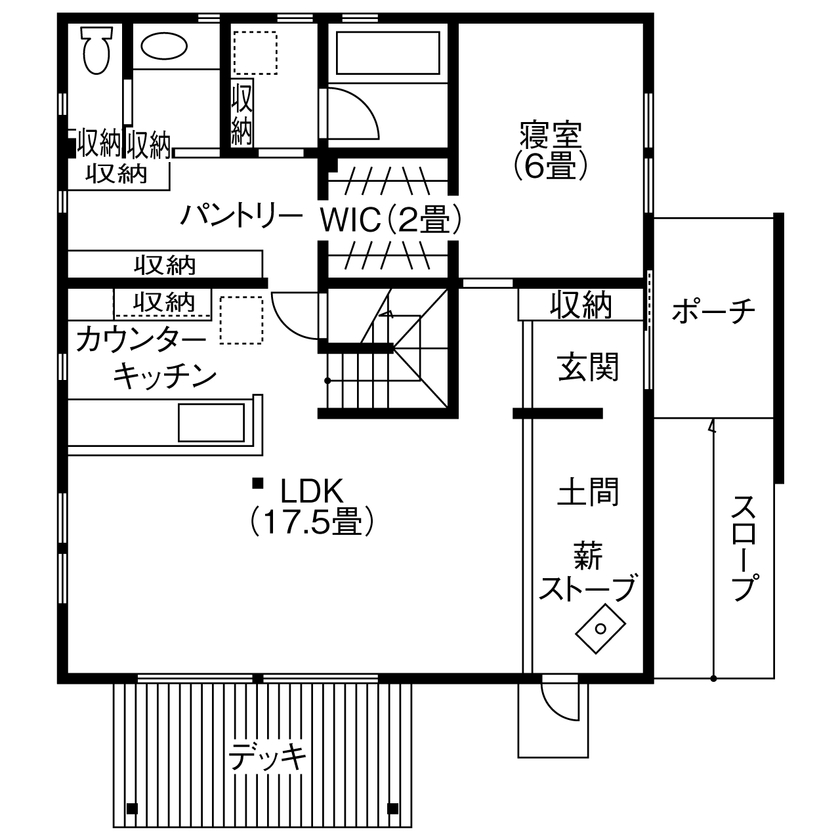 BAUHOUSE -住まい設計工房バウハウス- 【2階建て/42坪/間取り図】3世代がほど良い距離感で、仲良く快適に暮らす「思いをつなぐ家」の間取り図（2LLDDKK）1階