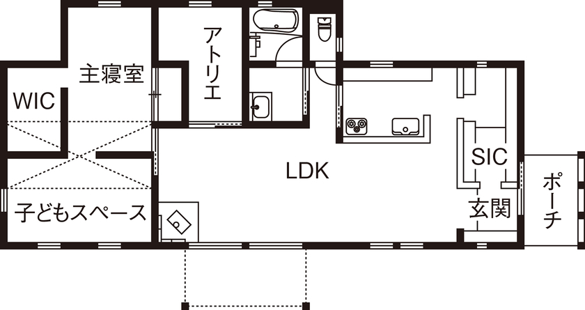 BAUHOUSE -住まい設計工房バウハウス- 【平屋/30坪/間取り図】森をつくり、家を建てる。幼い頃からの夢をかなえた、薪ストーブのある平屋の間取り図（3LDK）1階