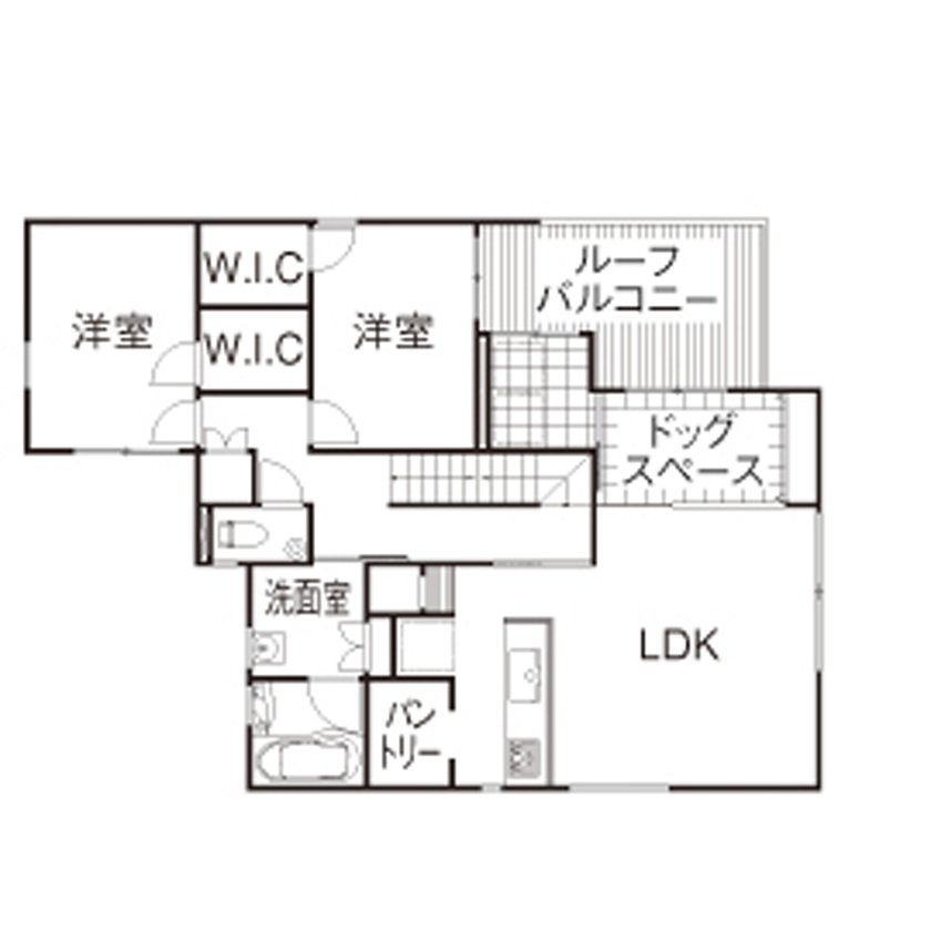 一級建築士事務所　タイセーハウジング 【横浜市神奈川区/ビルトインガレージ/間取り図有】遊び心満載な空間作り。囲炉裏がある3階建て二世帯住宅の間取り図（5K以上）2階