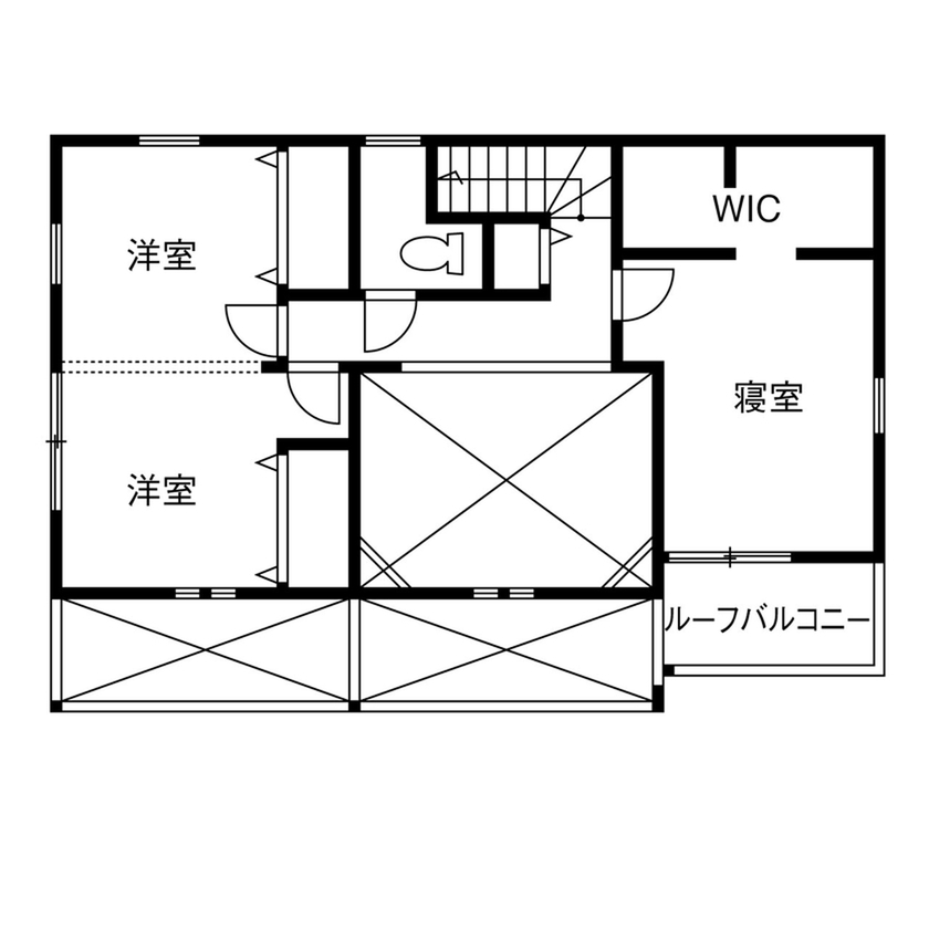 一級建築士事務所　タイセーハウジング 【厚木市/ウッドデッキ/3LDK/間取り図】暮らしに沿った帰宅動線に家と外とを繋ぐスクエアデザインの家の間取り図（3LDK）2階