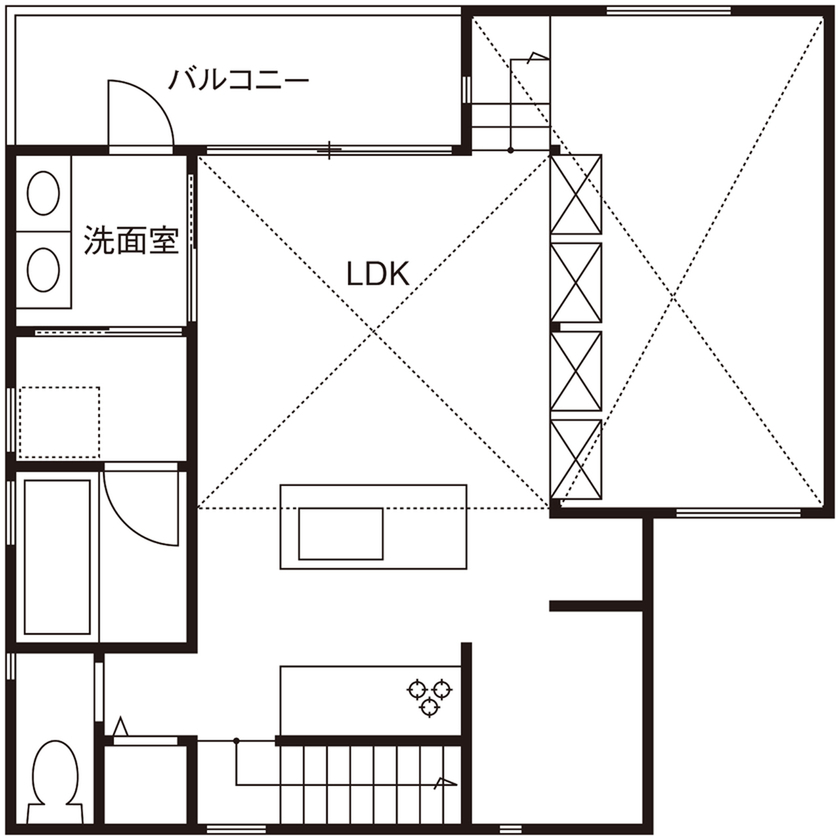 一級建築士事務所　タイセーハウジング 【厚木市/スキップフロア/4LDK＋ロフト/間取り図】信頼できる担当と叶えた秘密基地のような遊び心ある家の間取り図（4LDK+ロフト）2階