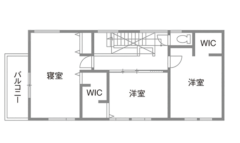 一級建築士事務所　タイセーハウジング 【東京都/自然素材/間取り図】インテリアに溶け込むデザイン空間。優しい色合いのスタイリッシュな縦型住宅の間取り図（3LDK）2階