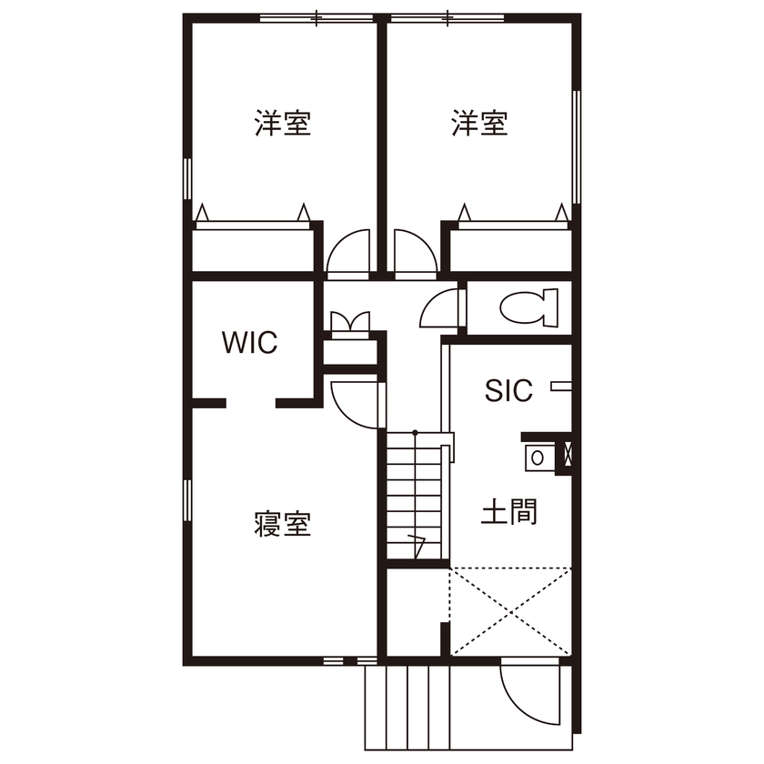 一級建築士事務所　タイセーハウジング 【伊勢原市/土地から/土間玄関約6帖/3LDK/間取り図】高低差のある土地に建てるロフト付き2階LDKの家の間取り図（3LDK）1階