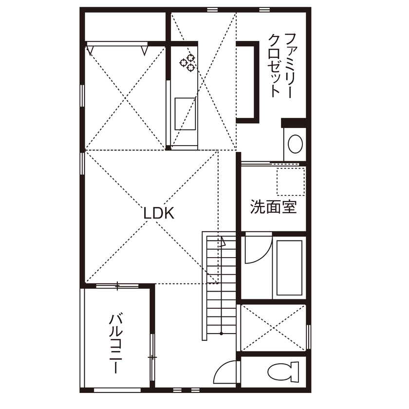 一級建築士事務所　タイセーハウジング 【伊勢原市/土地から/土間玄関約6帖/3LDK/間取り図】高低差のある土地に建てるロフト付き2階LDKの家の間取り図（3LDK）2階