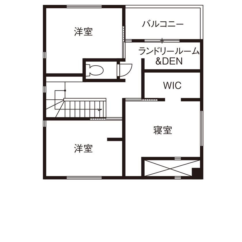 一級建築士事務所　タイセーハウジング 【厚木市/建て替え/間取り図】底冷えや結露の悩みを解消する性能重視で考えた全館空調の四角い箱型ハウスの間取り図（3LDK）2階