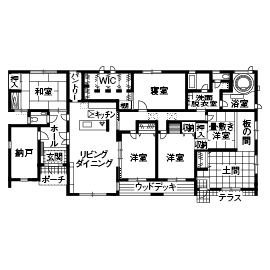 木下工務店 広々とした敷地に広がるラグジュアリーな平屋。贅沢な時を過ごす大人の住まいの間取り図null1階