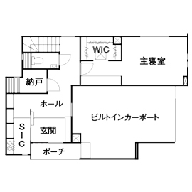 木下工務店 【4000万円/46坪/間取り図/東京/ルーフバルコニー】和の趣を愉しむ、ビルトインカーポート付きの3階建ての間取り図（3LDK）1階