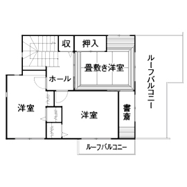 木下工務店 【4000万円/46坪/間取り図/東京/ルーフバルコニー】和の趣を愉しむ、ビルトインカーポート付きの3階建ての間取り図（3LDK）3階