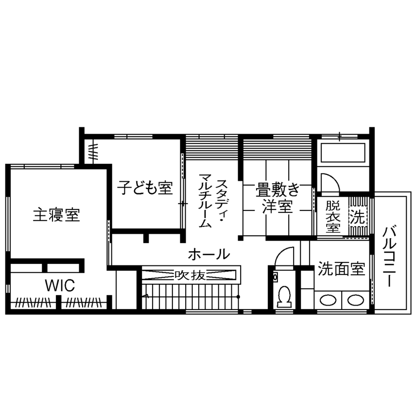 木下工務店 【2000万円台/35坪/間取り図/神奈川/土間収納】高台からの眺望は圧巻。オープンでアウトドアライクな住まいの間取り図（3LDK）2階
